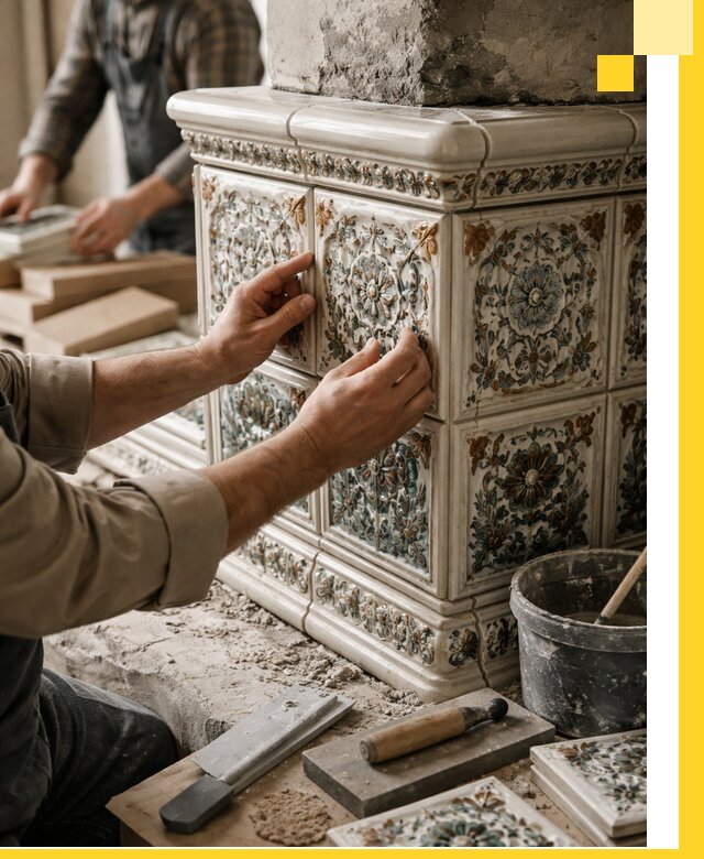 Изразцовые камины под ключ в Губахе: проект и монтаж