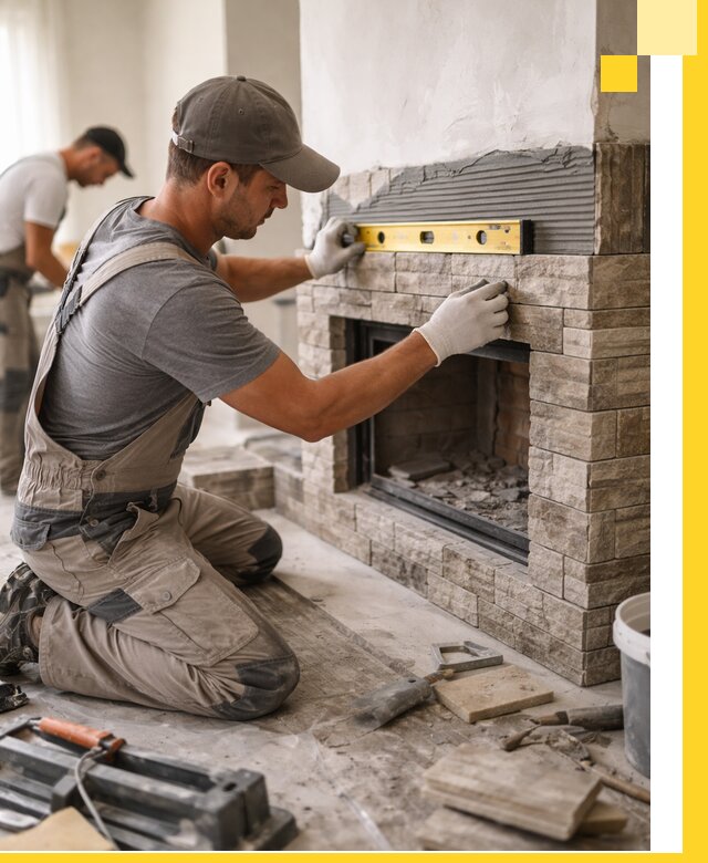 Облицовка каминов в Губахе, монтаж и отделка натуральным камнем