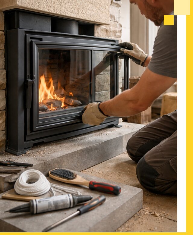 Производство, монтаж и доставка каминов со стеклом в Губахе