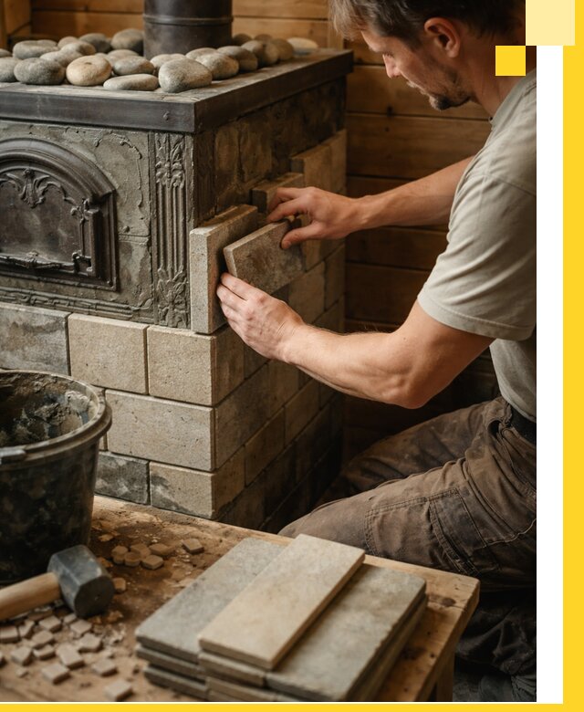 Облицовка банных печей в Губахе профессиональная отделка