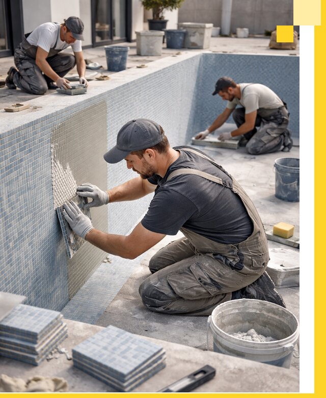 Облицовка бассейнов в Губахе плитка мозаика гидроизоляция