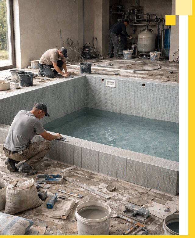 Строительство и монтаж бассейнов в помещении в Губахе