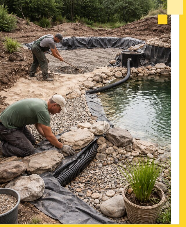 Строительство природных бассейнов и озер в Губахе под ключ