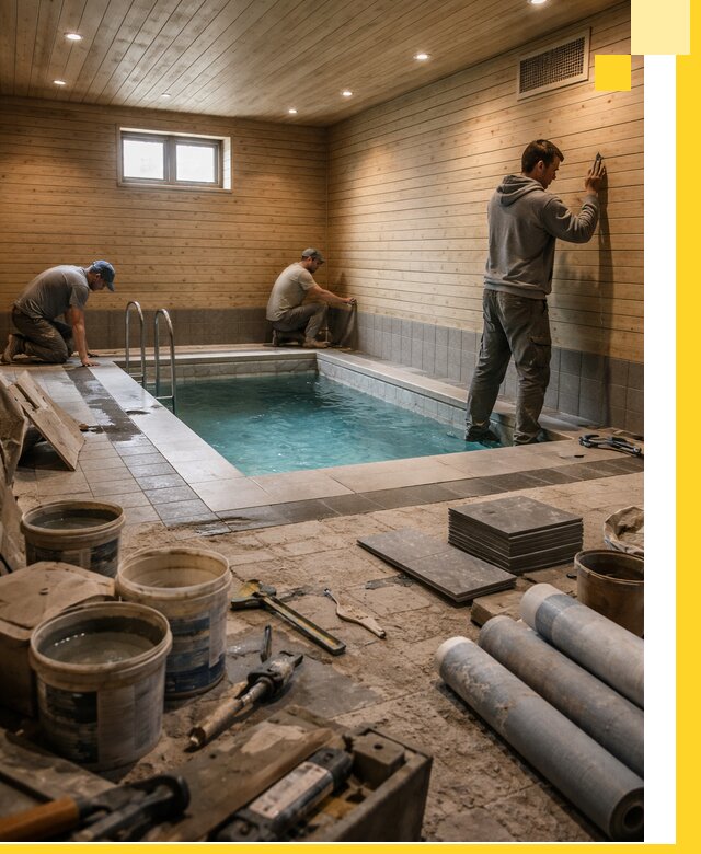 Строительство бани с бассейном и сауной под ключ в Губахе