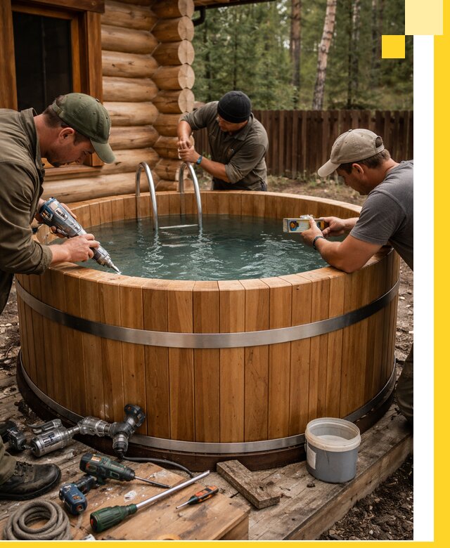 Строительство бань с купелью под ключ и отделкой в Губахе