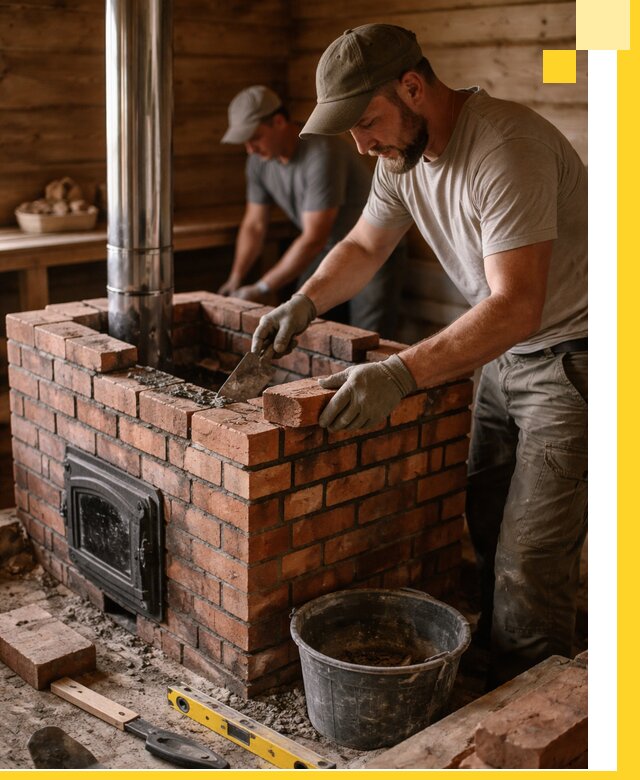 Кирпичные печи для бани под ключ в Губахе, проект и монтаж