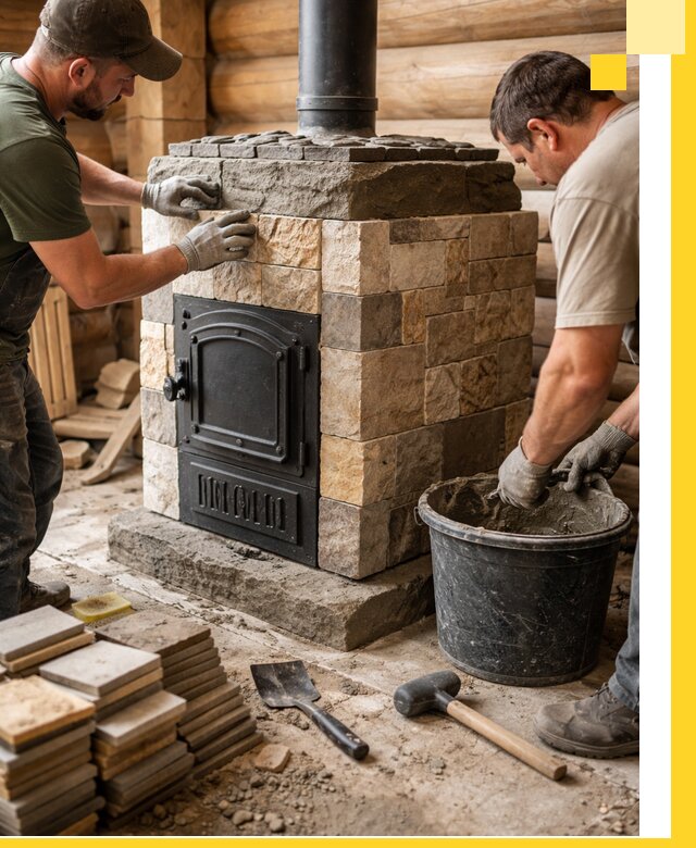 Облицовка банной печи под ключ в Губахе: камень и плитка