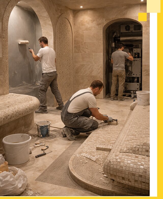 Строительство бани с хамамом и бассейном под ключ в Губахе