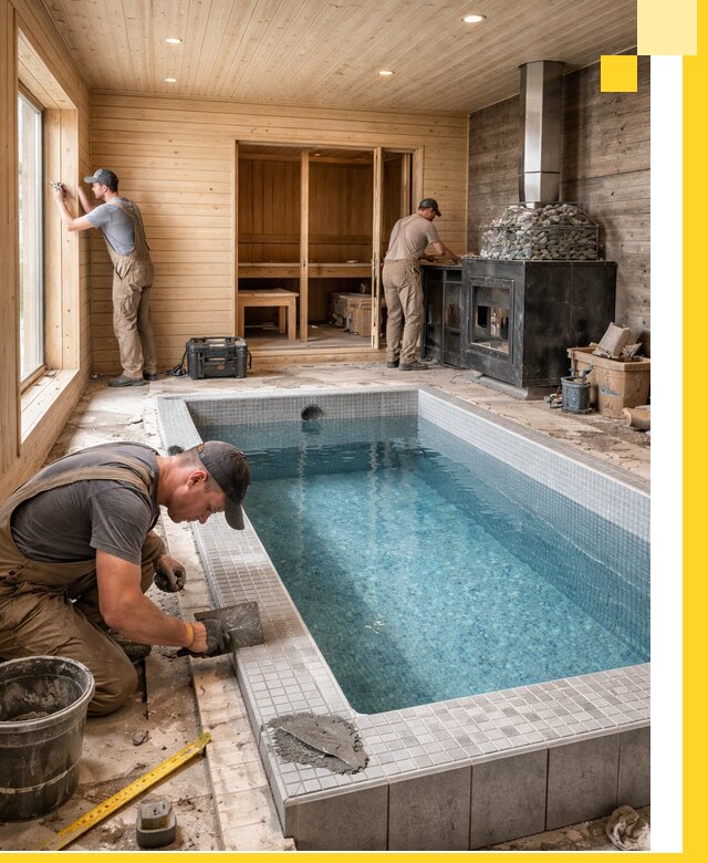 Проект бани с бассейном и сауной в Губахе под ключ