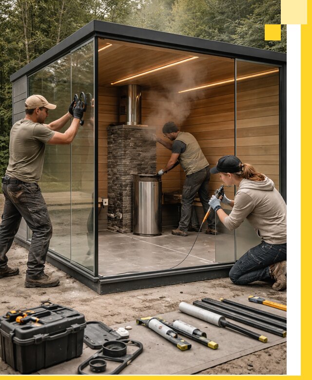 Проектирование и строительство стеклянных бань в Губахе