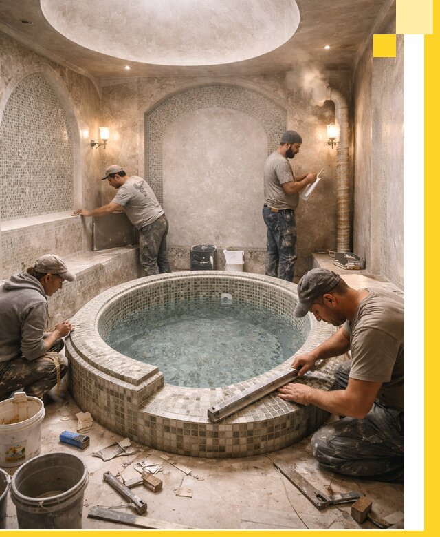 Профессиональное строительство хамама с бассейном в Губахе под ключ