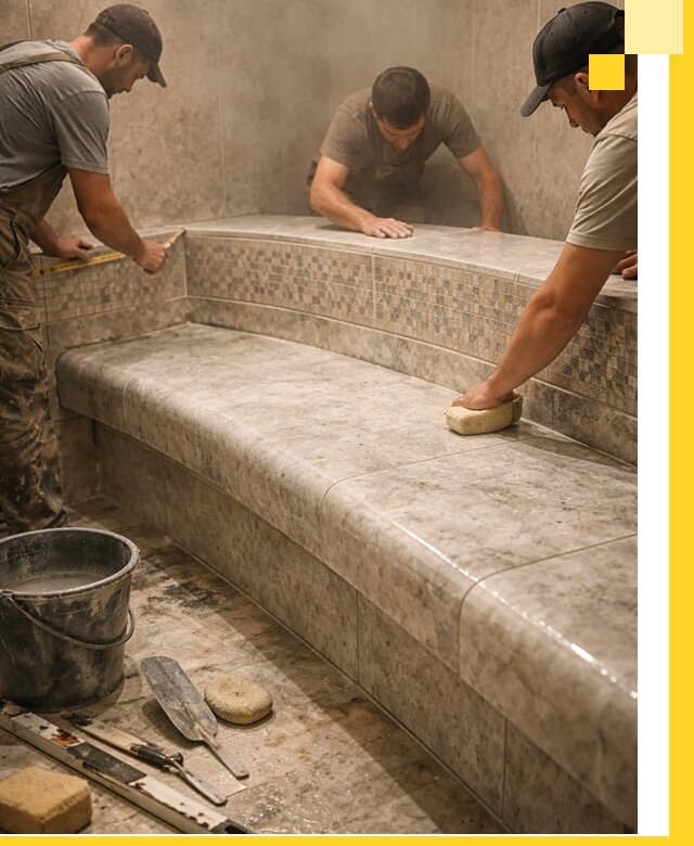 Изготовление и установка сидений для хамама в Губахе