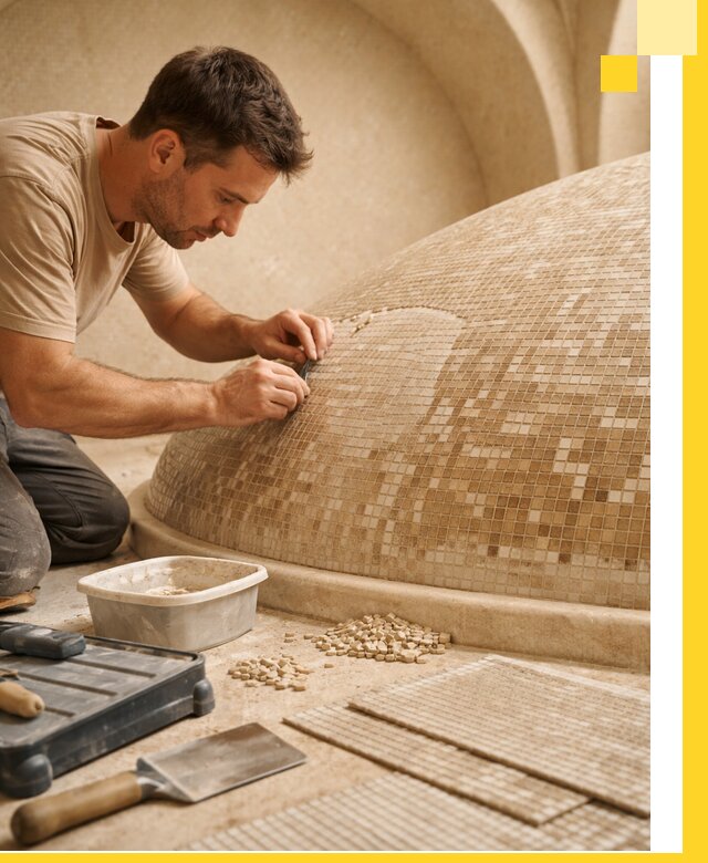 Профессиональная укладка мозаики для хамама под ключ в Губахе