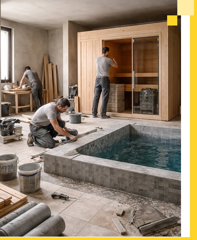 SPA зоны под ключ с бассейном сауной и печью в Губахе